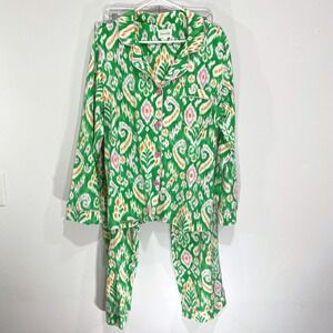 BedHead PJs Pajama Set Large Green Pink Orange Print Cotton Blend Sleepwear